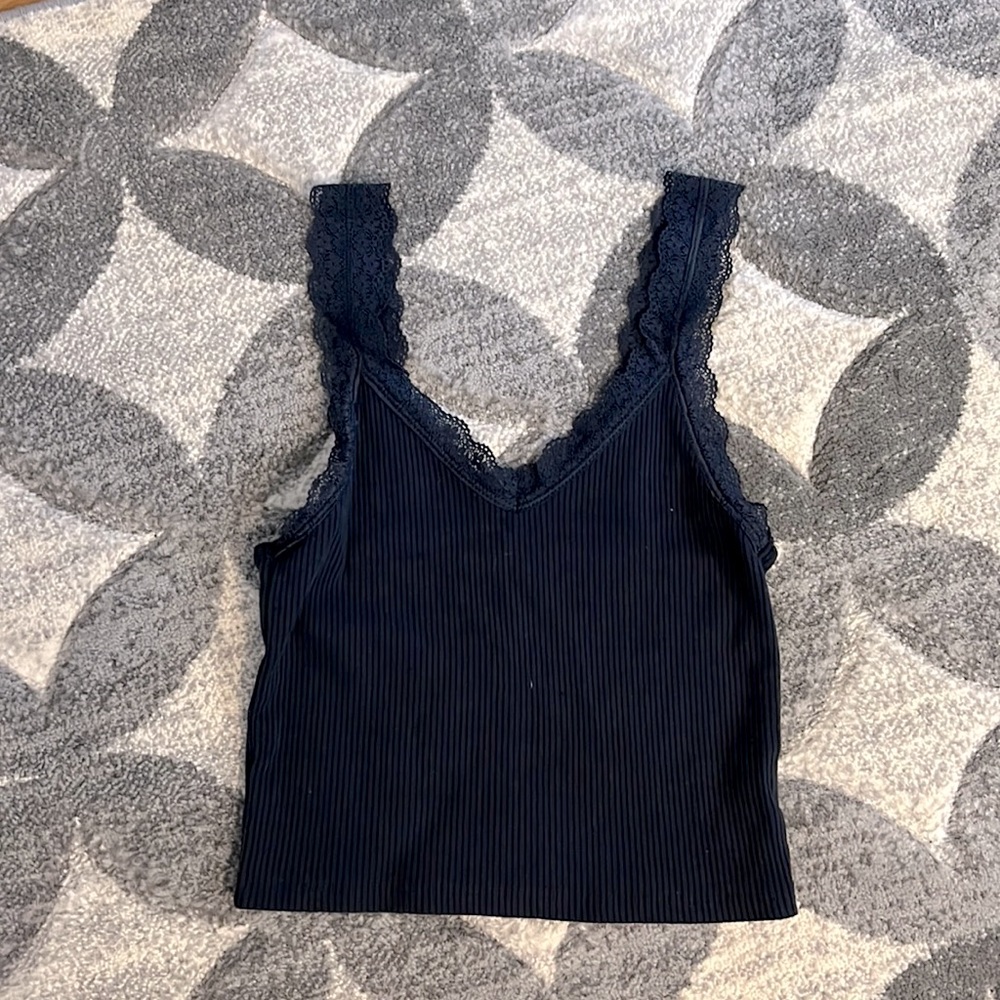 American Eagle Navy Blue Crop Top, XS lace/polyester